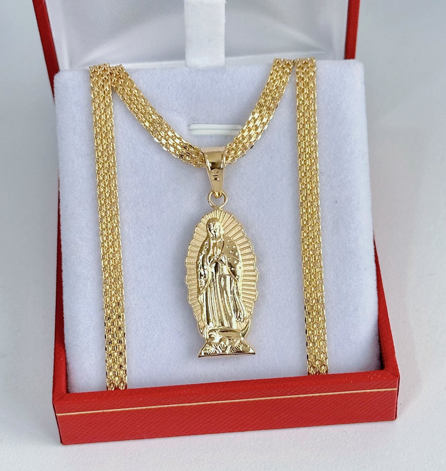 Set Cadena China y Dije Guadalupe en Oro 18k