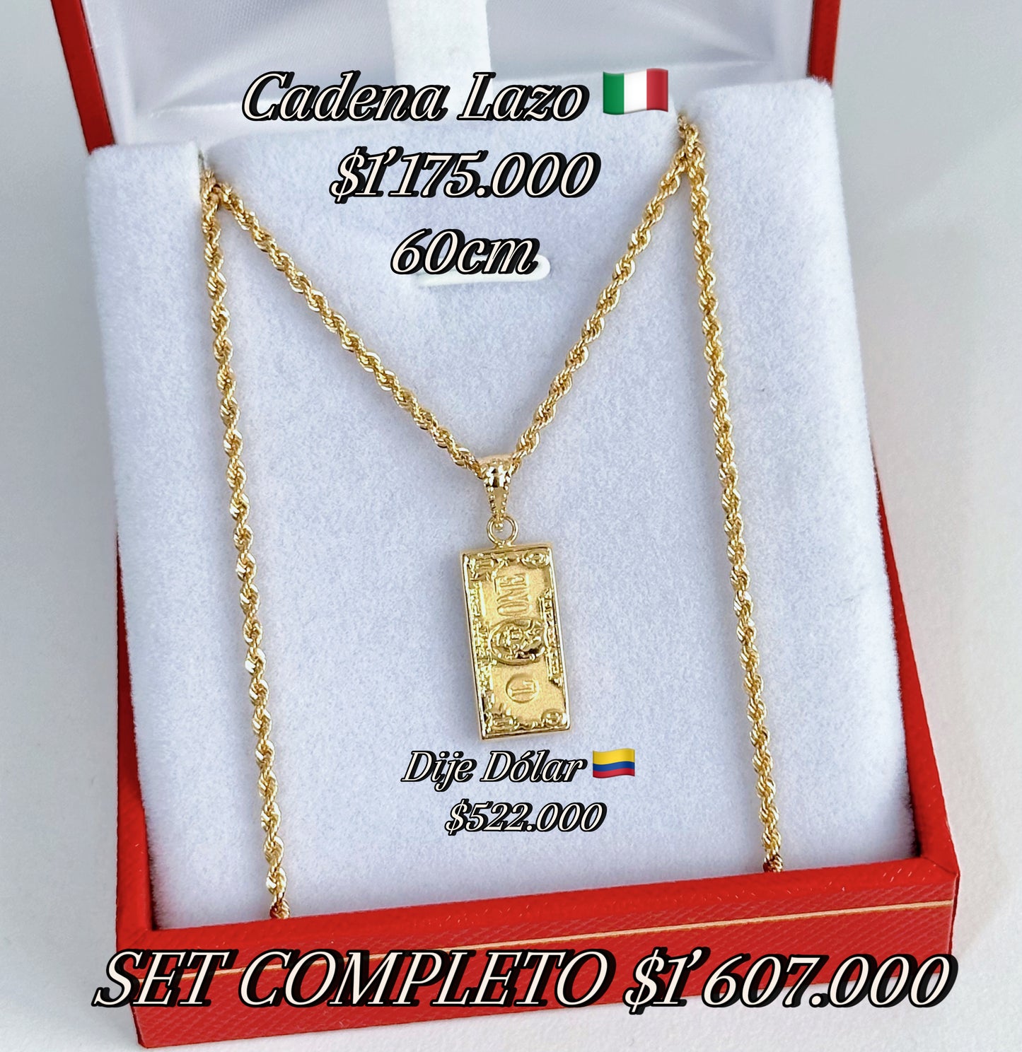 Set Cadena Lazo y Dije Dólar