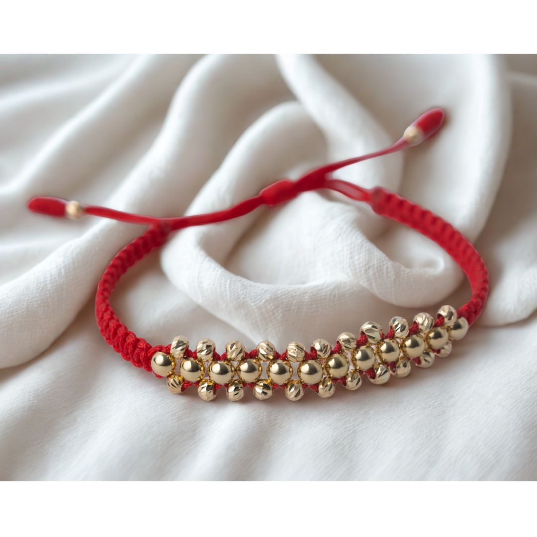 Pulso Tejido Tres Carriles Roja Oro 18k