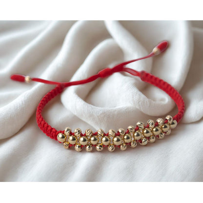 Pulso Tejido Tres Carriles Roja Oro 18k