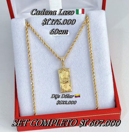 Set Cadena Lazo y Dije Dólar