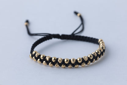 Pulsera Trenzada Negra Oro 18k