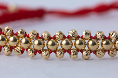 Pulso Tejido Tres Carriles Roja Oro 18k