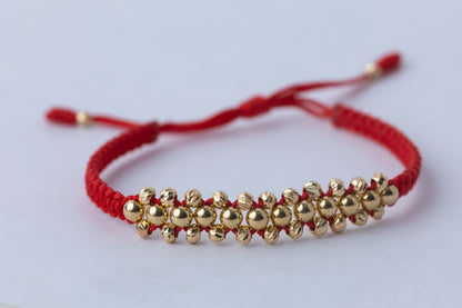 Pulso Tejido Tres Carriles Roja Oro 18k