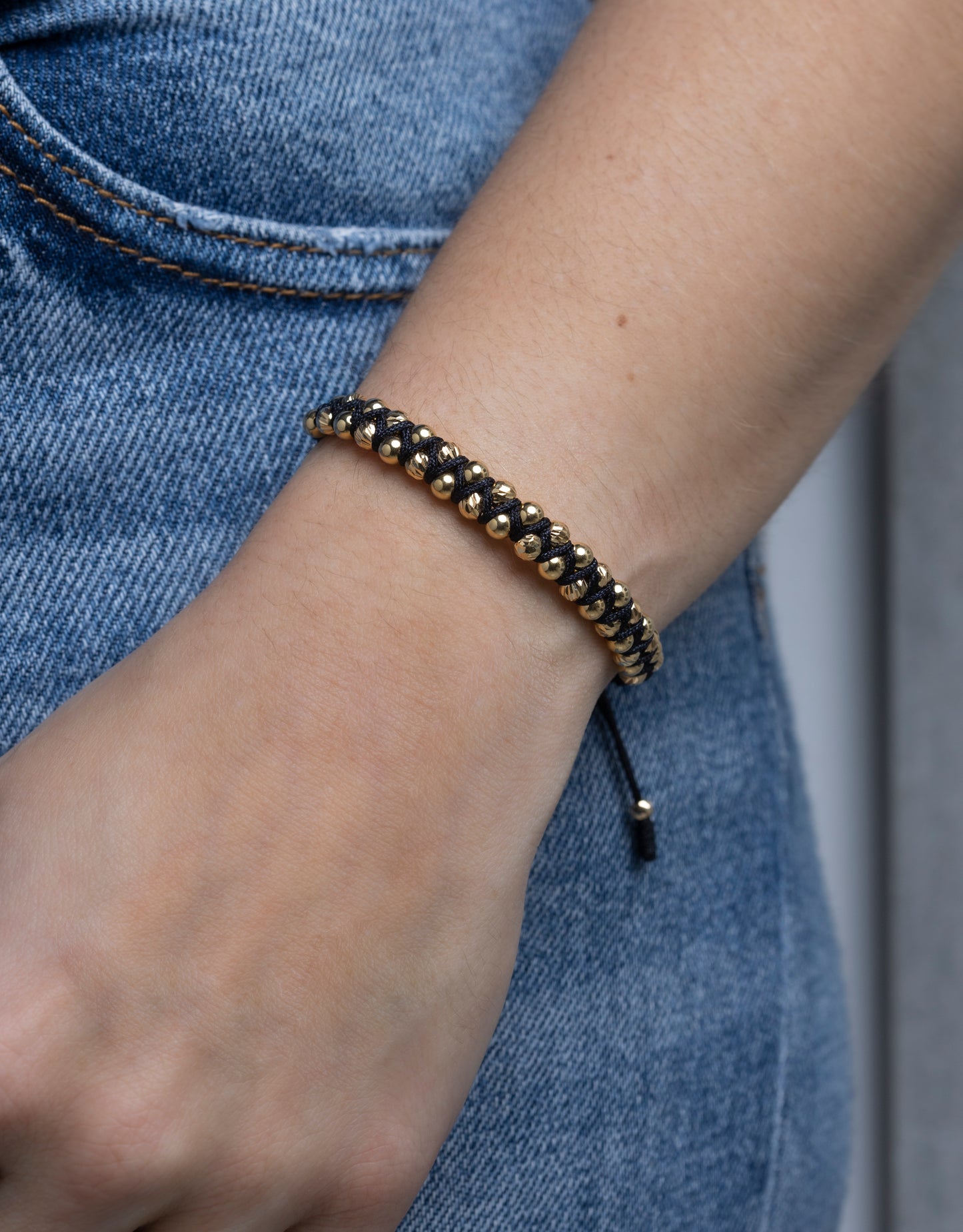 Pulsera Trenzada Negra Oro 18k