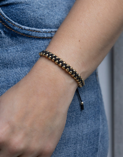 Pulsera Trenzada Negra Oro 18k