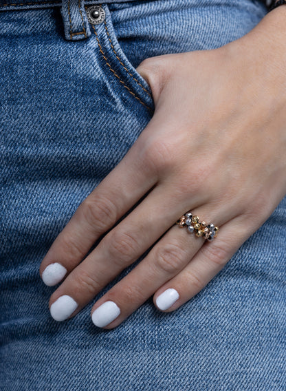 Anillo tres carriles 3 oros 18k