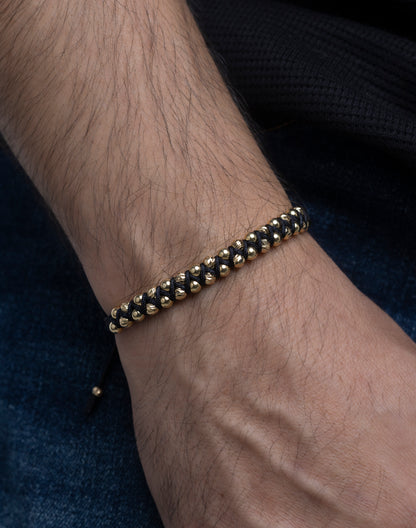 Pulsera Trenzada Negra Oro 18k