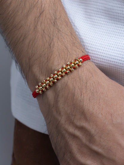Pulso Tejido Tres Carriles Roja Oro 18k