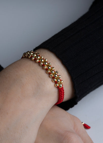 Pulso Tejido Tres Carriles Roja Oro 18k