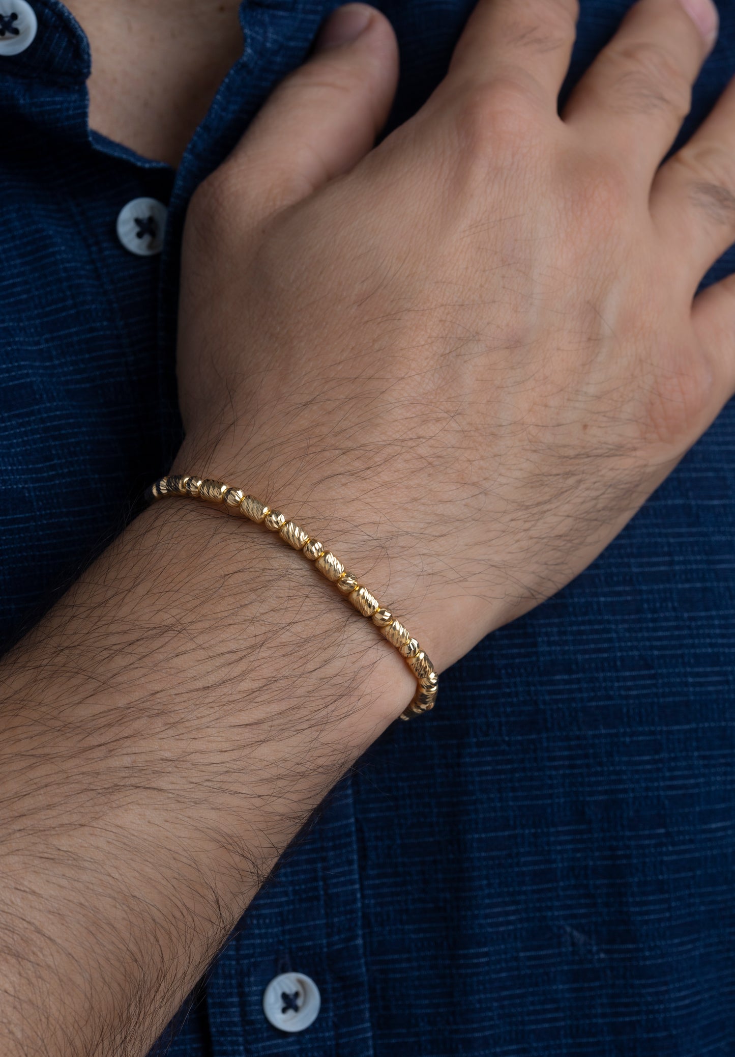 Pulso Tejido balin y barril  Oro 18K