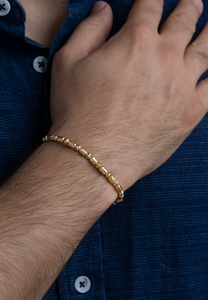 Pulso Tejido balin y barril  Oro 18K