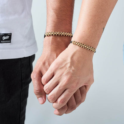 Pulso Tejido Tres Carriles Tres Oros en 18k